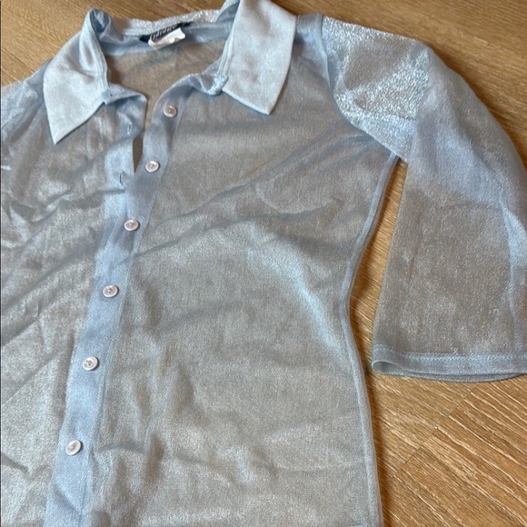 VINTAGE GARAGE, Sheer Blue Button-Up Shirt, large - Picture 4 of 14